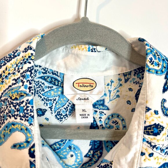 Talbots Button Down Bright Colorful Paisley Print Lightweight 3/4 Sleeves XL - Picture 2 of 5